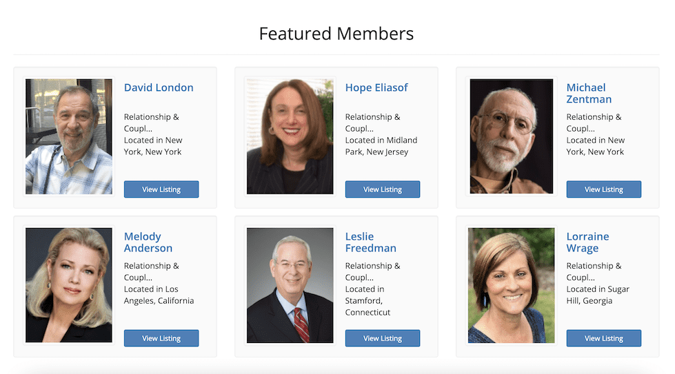 Featured members section on the homepage