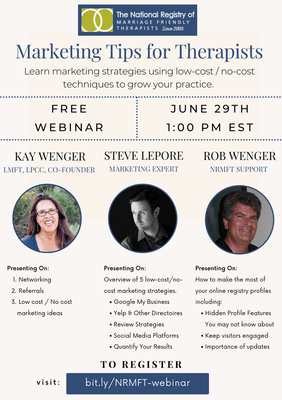NRMFT Presents: Low Cost Marketing Tips for Therapists